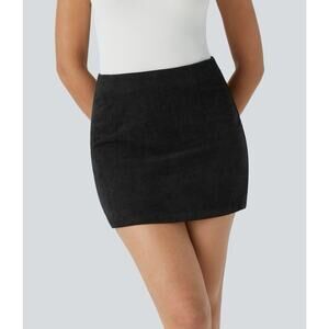 NWT Halara High Waisted Zipper 2-in-1 Mini Corduroy Skirt Skort Black 1X